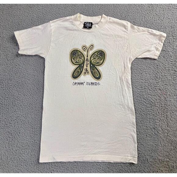 Vintage 90s YAGA Cayman Islands Butterfly Art Graphic Shirt Mens Size Small - Picture 1 of 10